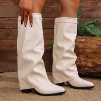 Stivali da Donna con Punta Affusolata e Tacco Largo, Modello Slouchy con Risvolto, Stivali Invernali alla Moda