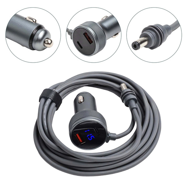 Car Charger DC Power Cable+ Cigarette Lighter Adapter with Digital Display for Trucks and Cars Suitable for 12-48V DC Vehicles