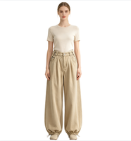 Jean en denim ample taille haute pour femme Wangsheng avec cordon de serrage, coupe décontractée, jambes fuselées et ourlet retroussé, doux et respirant, bleu