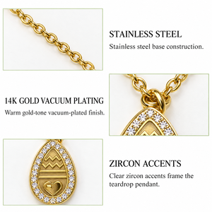 Collier en zircon en forme de larme, acier inoxydable, plaqué or 14 carats, chaîne avec pendentif, 39,5 + 5,5 cm, 2,5 g - Product Image 3