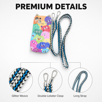 Lanière de téléphone bandoulière en tissu tissé avec fil pailleté bleu et blanc, longue sangle en tissu avec double fermoir mousqueton pour coque de téléphone et accessoire de sac