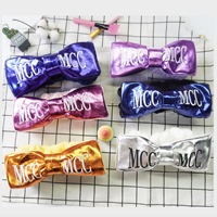 Bandeau en cuir brillant avec grand nœud, pour le lavage du visage, en peluche surdimensionnée pour femmes, personnalisable, avec logo sur mesure, pour spa