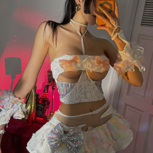 Cổ Điển Thanh Lịch Mini Chặt Chẽ Thời Trang Phố Y2K Phụ Nữ Strapless Pháp Phong Cách Chắp Vá Pleated Tùy Chỉnh Đinh Tán Phong Cách Ăn Mặc Dành Cho Phụ Nữ - Product Image 6