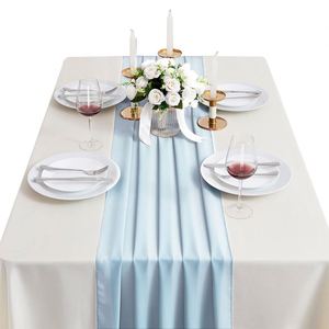Chemin de table semi-transparent en mousseline bleu clair pour mariage, fête, banquet, décoration de la maison, nappe en gaze - Product Image 1