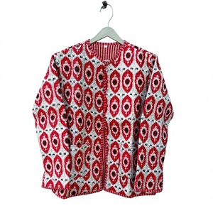 Indien fait à la main Vintage matelassé veste manteau nouveau Style Boho coton court bleu blanc rayure passepoil main bloc Art pour l'automne - Product Image 1