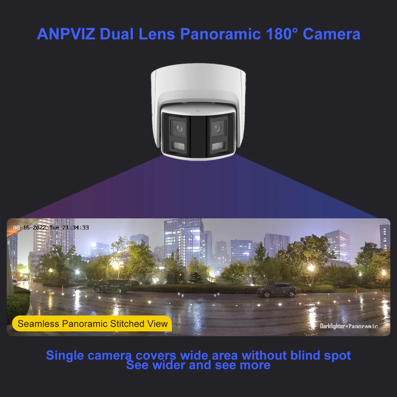 ANPVIZ POE IP Camera CCTV 6MP Dual Lens Panoramic Camera 180 degree image Human/Vehicle Detection Sound   flash alarm 2-way talk