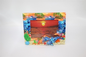 Tùy chỉnh 3D nhựa hình ảnh khung polyresin hoàng hôn ván lướt sóng trên bãi biển cát với 3x5 hình ảnh các tính năng động vật đại dương và cây cọ - Product Image 5