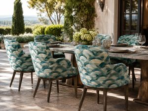 Tela de tapicería estampada con ondas de pinceladas abstractas en verde azulado y dorado, por yarda, textil artístico moderno para muebles, sofá y silla - Product Image 4