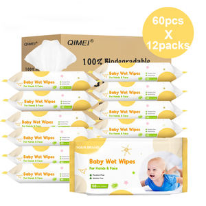OEM 100% чистый хлопок и 99% очищенная вода ультра-мягкая и бережно ухаживает за влажными салфетками для младенцев, количество 720 (12 откидных пакетов по 60 штук) - Product Image 1