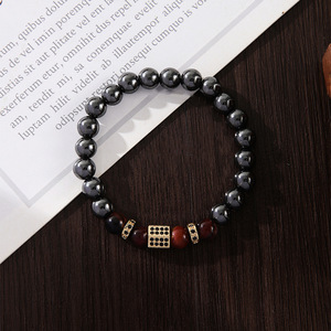 Vintage Black Gallstone <b>Copper</b> <b>Bracelet</b> With Zircon Beads Geometric Design For Men And Women Jewelry Yiwu Origin D0158 - Product Image 3