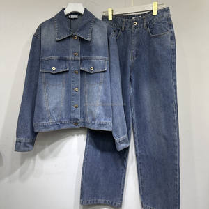 批发服装长袖牛仔夹克2件套时尚奢华设计师两件套宽松牛仔裤长裤套装女 - Product Image 2