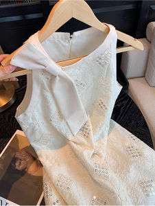 Vishaotian 2025 Vestido de Verano Vintage Blanco sin Mangas, Largo hasta el Suelo, Silueta Lápiz, Estampado Floral, Cuello Halter, Transpirable - Product Image 1