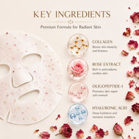 Masque en feuille lyophilisé aux pétales de rose véritable, acide hyaluronique, collagène, hydratation intense, masque facial pour peaux sèches, OEM, marque privée, soins de la peau