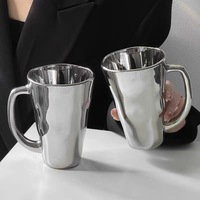 Mug en verre au design minimaliste créatif avec bande argentée laser, pour usage domestique – Tasse à café et lait hautement esthétique