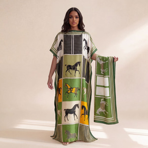Conjunto de Ropa de Playa para Mujer, Primavera-Verano, Estampado Animal a Cuadros, Túnica y Bufanda de Poliéster, Transpirable, Ligero, Talla Grande, Ecológico - Product Image 1