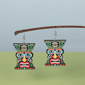 Boucles d'oreilles clous unisexe en acrylique et acier inoxydable, motif tribal maya européen, entièrement gérées, nouveau design, cadeau classique - Product Image 5