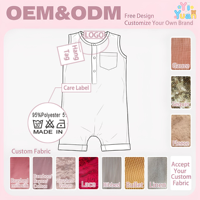 Maßgefertigter Kleinkinder-Playsuit Ärmellos mit Kontrastbesatz Brusttasche Aufrollbare Manschette Vertikale Streifen Druckknopfverschluss Vorne Baby-Strampler