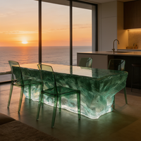 Luxuriöser Glas-Kristall Hotel-Esstisch Umweltfreundlich Handgefertigt 6-Sitzer Transparente Acrylbeine Moderne Zeitgenössische Möbel