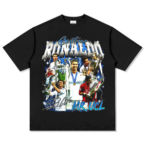 100% Cotton Cổ Điển In Kỹ Thuật Số Axit Rửa Ngắn Tay Áo T-Shirt Ngôi Sao Bóng Đá Cho Ronaldo Messi MBappe Hip Hop Phong Cách Lỏng Lẻo - Product Image 1