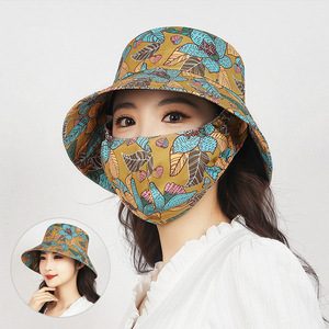 Bucket Hat With Face Mask Integrated Sun Protection Summer Cotton Breathable Women's Outdoor Fishing Hat - Product Image 1
