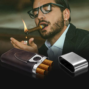Humidor de cigarros con forro de cuero Vanace, estuche y cortador de cigarros de cuero marrón de 3 dedos Premium - Product Image 6
