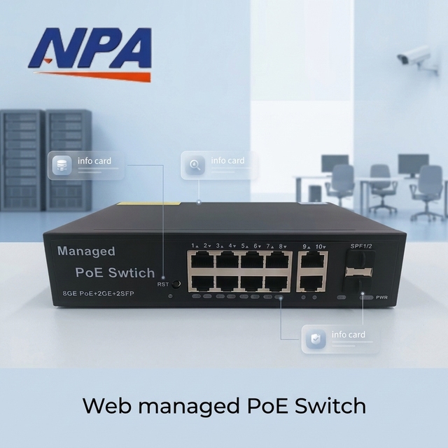 Factory Direct Gigabit 8 Port Web Managed POE Switch 48V 10/100/1000MB 2 Uplink+ 2SFP 250 Meter Ethernet Switch for Camera Cctv