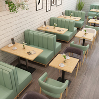 Ensembles de banquettes d'angle en bois modernes, mobilier de restaurant, banquettes en cuir vert en bois, canapé de café, chaises de café, ensembles de tables