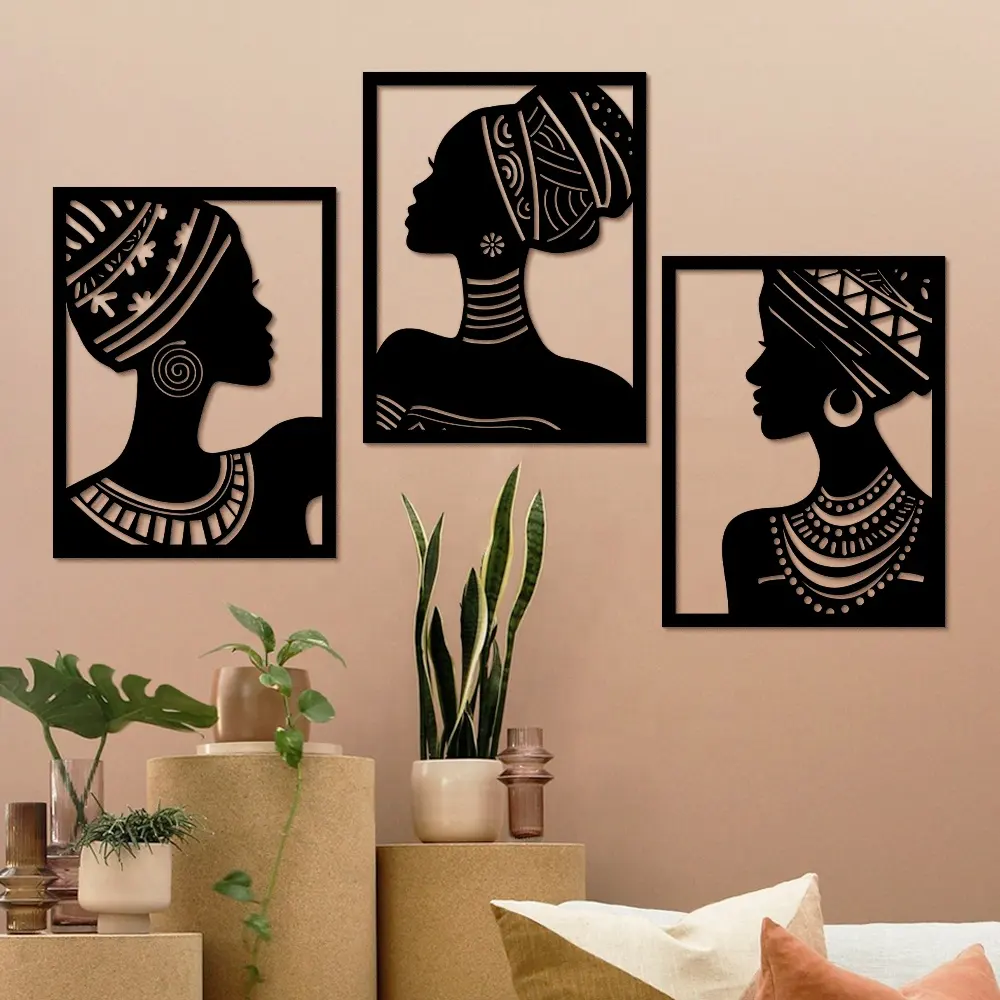 Putuo Decor Good Price African Woman Face Modern Design Wooden Wall Art Living Room Bedroom Decor