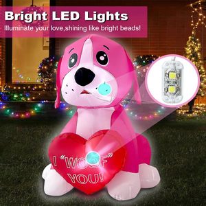 Chien rose gonflable de <span class=keywords><strong>4</strong></span> pieds pour la Saint-Valentin avec décoration <span class=keywords><strong>en</strong></span> forme de cœur, décoration romantique lumineuse LED gonflable, cadeau pour anniversaire, mariage, fête - Product Image 3