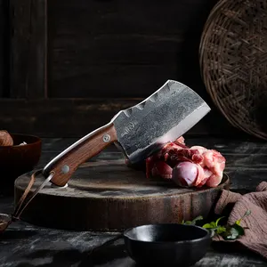 Facas lâminas ultra afiadas de 5mm, facas lâminas espessas de madeira tang com cabo resistente, cutelo de açougueiro para carne forjado à mão
