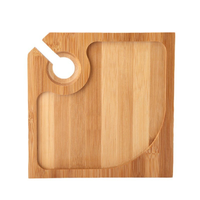 Plateau de service en bambou naturel avec porte-verres à vin, plateau carré pour fromages, charcuterie et apéritifs pour les fêtes et les collations
