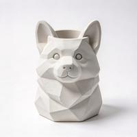 Porte-stylos Corgi en ciment de 4,5 pouces, pot à crayons géométrique en béton, organisateur de papeterie décoratif, pot à pinceaux de maquillage
