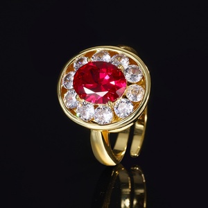 Wholesale Eco-friendly Oval Cut 8*10-5*7mm Red Cubic Zirconia Retro Gold Plated Copper <b>Earings</b> and Rings <b>Set</b> for Women - Product Image 5