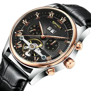 Mode Zilveren Mannelijke Lichtgevende Quartz Horloges Kinyued J012 Futuristische Roestvrijstalen Band 3 Wijzerplaten Exclusief Sport Hand Horloge