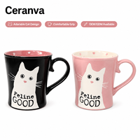 Mug à café en grès motif chat mignon, intérieur à pois, poignée en forme de cœur, compatible micro-ondes, vente en gros, OEM, ODM, logo personnalisé, tasse cadeau