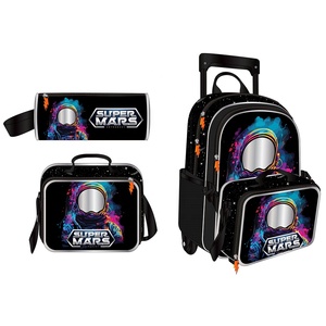 Ensemble 3 pièces sac à dos scolaire 600D PVC Ensemble de sacs d'école à roulettes astronaute pour garçon - Product Image 1