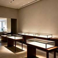 Minimalistische Holz-und-Glas LED-Beleuchtete Vitrinen Moderne Einzelhandels-Schaukästen für Schmuck, Brillen & Luxusgüter