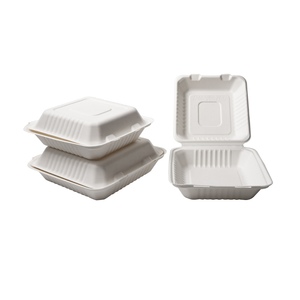100%環境に優しい食器用バガス製ランチ容器使い捨て食品包装生分解性サトウキビ製クラムシェル型テイクアウトボックス - Product Image 3