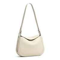 Sac à main en cuir de vachette véritable grainé, forme croissant, blanc crème, avec rabat magnétique, vente en gros directe usine, 5 couleurs