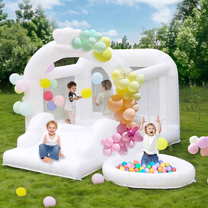 Wedding bouncy kid mini jumping combo inflatable white bounce house with ball pit slide plain castle for party event