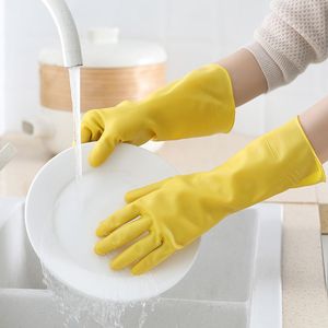 Household Cleaning <b>Gloves</b> Rubber <b>Latex</b> 32cm Length Water Resistant Solid Color For Kitchen Dishwashing Laundry - Product Image 3