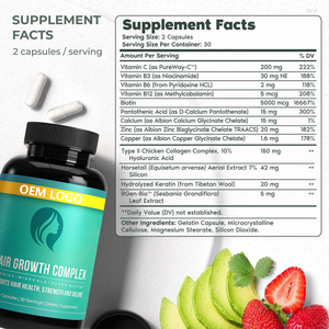 Vitaminas para el Crecimiento del Cabello con Biotina y Aminoácidos, Marca Privada, Vitaminas de Colágeno para el Crecimiento del Cabello, 60 Cápsulas - Product Image 2