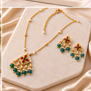 Ensemble collier et boucles d'oreilles en perles plaqué or 22 carats pour femmes, idéal pour les mariages et les soirées - Product Image 6