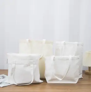 Custom Logo Reusable Shopping Canvas Tote Bag Plain Design Women Cotton Shoulder Bag Self Fabric Handle Canvas Bag