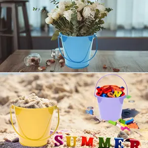 Small Metal Buckets With Handle 6 Pack Colored Easter Galvanized Bucket For Kids Gift Cheap Flower Pot