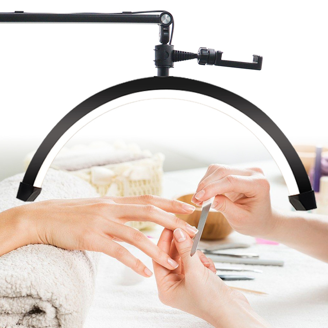 Hot Sale 24 Inch Salon Half Moon Led Light with Phone Holder Standing Led Lamp Moon for Eyelash Led Manicure Half Moon Light