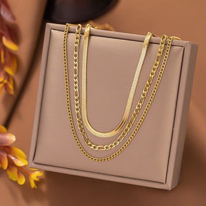 Triple-Layer Curb <b>Snake</b> <b>Chain</b> Combo | 18K PVD Gold | Non-Tarnish Lightweight Women's Jewelry - Product Image 1