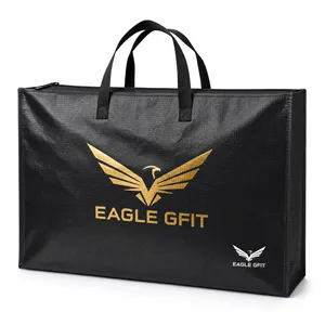 Organisateur de voyage réutilisable robuste et personnalisable avec fermeture éclair, logo imprimable pour le rangement domestique, grand sac en PP tissé - Product Image 5