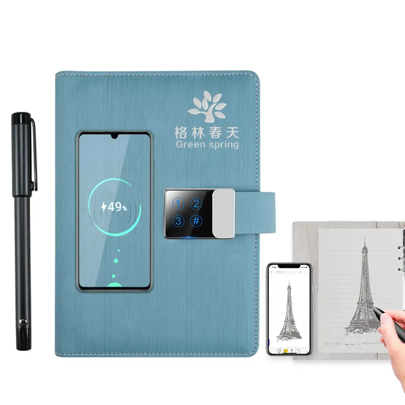 Personal code lock diary power bank diary wireless charger privacy digital password notebook with USB flash disk drive