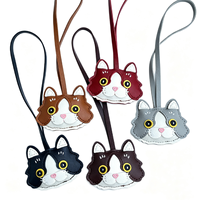 Porte-clés pendentif pour sac en cuir, motif tête de chat Ragdoll aux grandes oreilles et yeux mignons, visage de chaton en PU coloré Kawaii